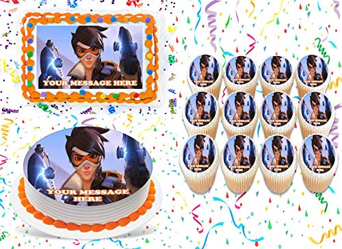 Overwatch Cake Topper Edible Image Personalized Cupcakes Frosting Sugar Sheet -2 inch Cupcakes -12--