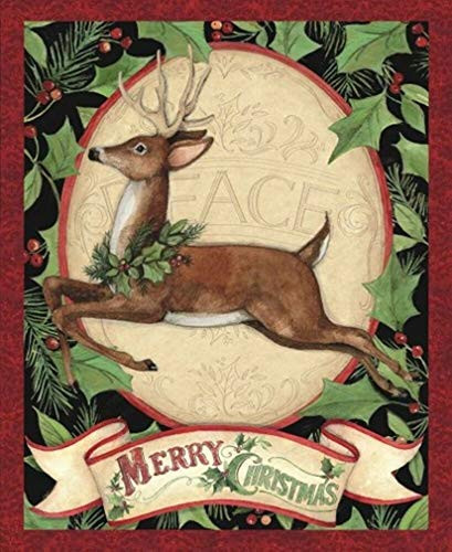 Veedaf 34 inch Christmas Fabric Panel - Springs Susan Winget Woodland Deer Wallhanging