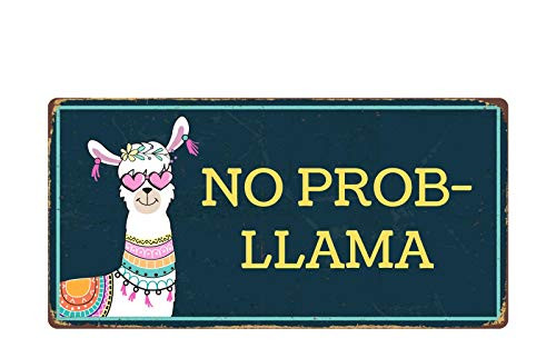 Deerts 2388HS No Prob Llama 5 inchx10 inch Aluminum Hanging Novelty Sign
