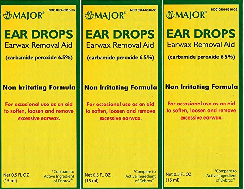 Ear Drops Earwax Removal Aid Carbamide Peroxide 6.5 percent  Generic for Debrox - 0.5 oz. -15 ml- Per Bottle Pack of 3 Total 1.5 oz.