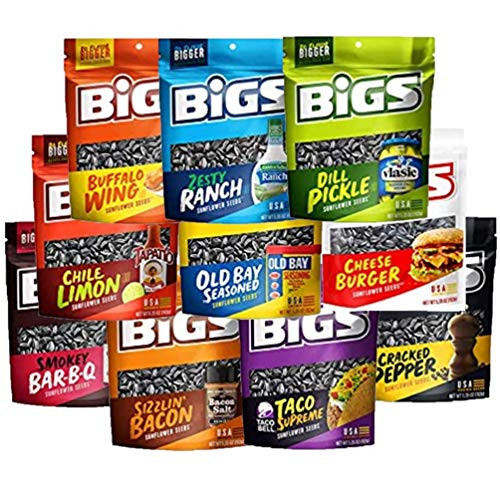 Bigs Sunflower Seeds Variety Sampler Buffalo Wing Cheeseburger Chile Limon Dill Pickle Ranch Cracked Pepper Old Bay Seasoned Sizzlin Bacon Bar-B-Q and Taco Supreme Bigs Sunflower Seeds Variety Sampler Buffalo Wing Cheeseburger Chile Limon Dill Pickle Ranch Cracked Pepper Old Bay Seasoned Sizzlin Bacon Bar-B-Q and Taco Supreme