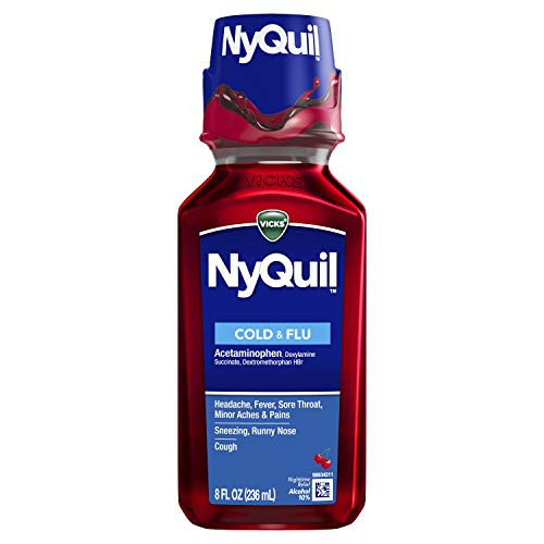 Vicks NyQuil Cough Nighttime Relief  8 Fl Oz  Cherry Flavor - Relieves Sore Throat  Runny Nose  Cough