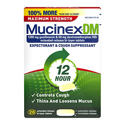 Mucinex DM Maximum Strength 12-Hour Expectorant and Cough Suppressant Tablets  28 Count