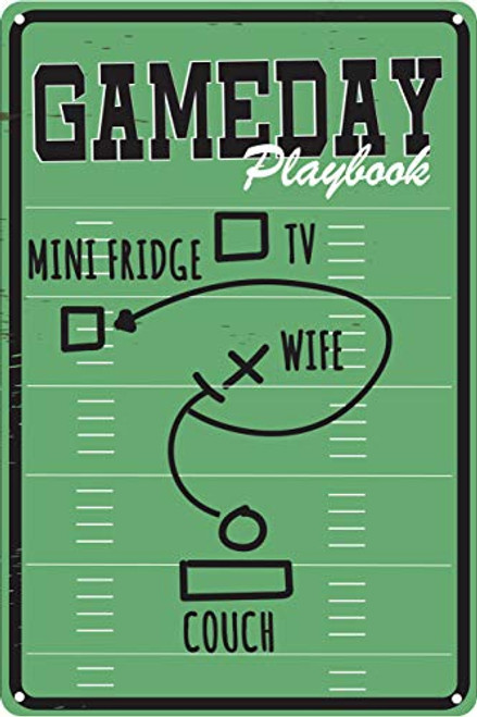 Toothsome Studios Gameday Playbook 12 inch x 8 inch Funny Tin Sign Football Theme Man Cave Sports Bar Home Decor