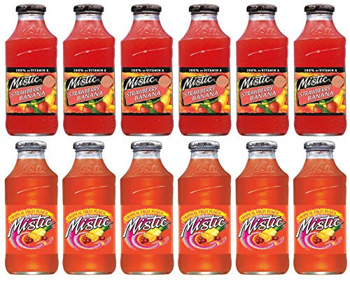 LUV-BOX Variety MISTIC JUICE DRINK pack   pack of 12   16 fl oz   Glass bottle   STRAWBERRY BANANA   TROPICAL FRUIT PUNCH