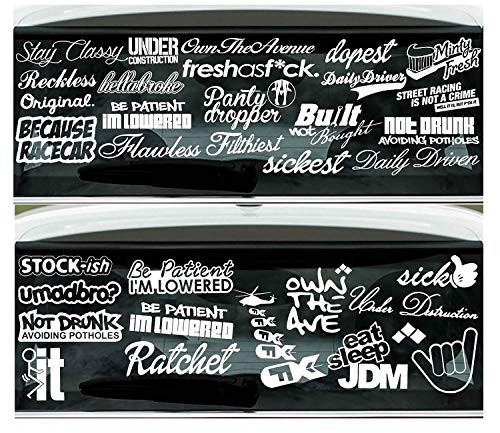 OwnTheAvenue JDM Lot Pack of 15 Random White Decal Stickers Low Turbo Drift Race Tuner -15RW-