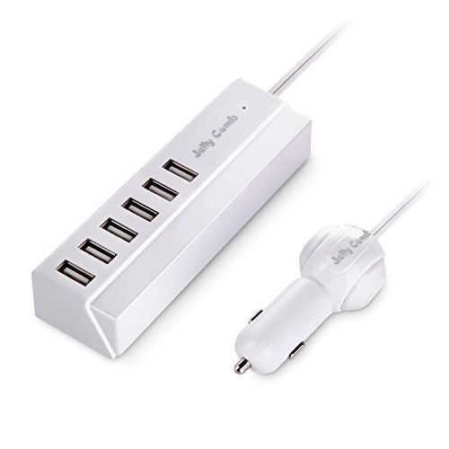 Car Charger, Jelly Comb 65W/13A 6 Ports Rapid USB Multi-Port Car Charger with Smart Identification for Mobile Phones, Tablets and Other USB Devices, UL Certified - White