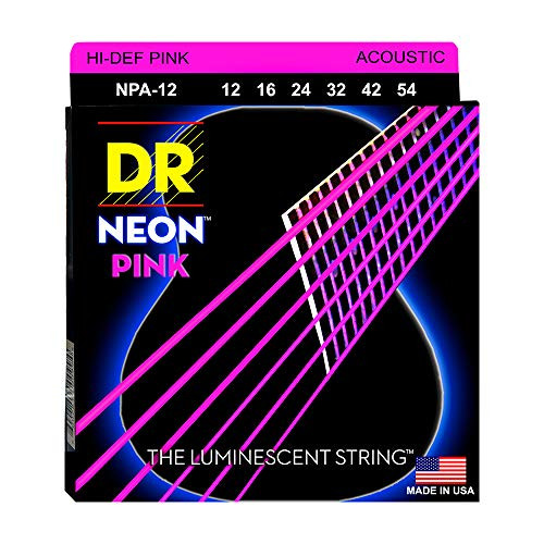 DR Strings NPA-12 NEON Hi-Def Phosphorescent Pink Acoustic Strings Medium