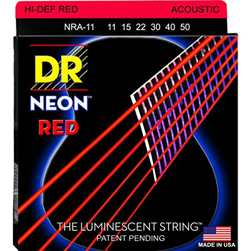 DR Strings Hi-Def NEON Red Coated Medium-Lite Acoustic Guitar Strings -11-50-