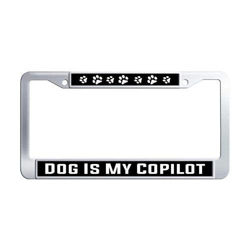 Framespolishisf Dog is My Copilot License Plate Frame Stainless Steel Dog Paws Car License Plate Covers