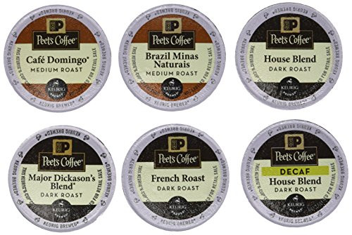 30 K-cup Peets Coffee Sampler Variety PackWITH DECAF (Brazil Minas Naturais, Cafe Domingo, House Blend, Major Dickasons, French Roast & House Decaf) 30 K-cup Peets Coffee Sampler Variety PackWITH DECAF (Brazil Minas Naturais, Cafe Domingo, House Blend, Major Dickasons, French Roast & House Decaf)