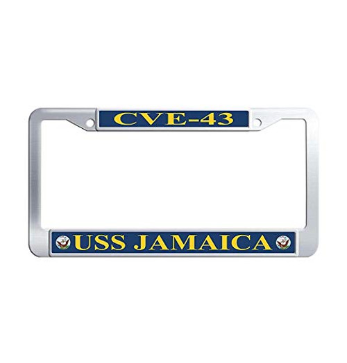 JiuzFrames USS Jamaica CVE-43 License Plate Frame  Handmade Stainless Steel Waterproof Metal License Cover Holder with Bolts Washer Caps-6  x 12  in-