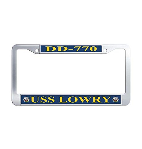 JiuzFrames USS Lowry DD-770 Auto License Plate Frame  Cute Stainless Steel Waterproof Metal License Plate Frame Holder with Bolts Washer Caps-6  x 12  in-
