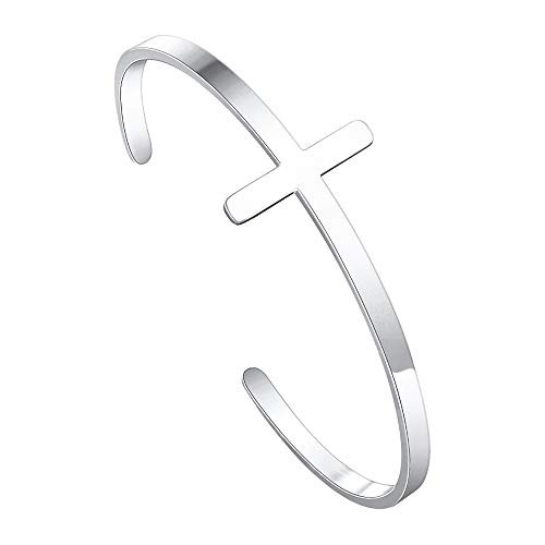 M MOOHAM Christian Gifts for Women Friends  Silver Religious Cross Bracelets Bible Verse Mantra Jewelry