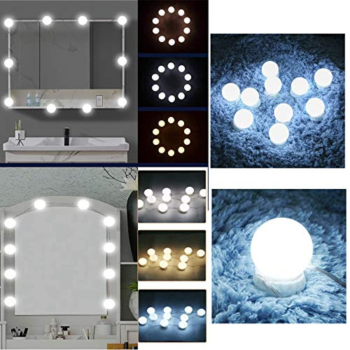 Vanity Lights for Mirror- 10 Dimmable Light Bulbs for Full Body Length Makeup Mirror  Wall Mirror  USB Plugin Vanity Mirror Lights with Power Supply  Hollywood Style 3 Color Modes  Mirror Not Included