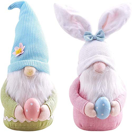 2PCS Plush Easter Gnome with Easter Egg - Easter Bunny Gnomes Decor Girl Room Decor Gifts  Nordic Swedish Nisse Scandinavian Tomte Gnome  Indoor Spring Decor - Rabbit Ears -2PCS A-