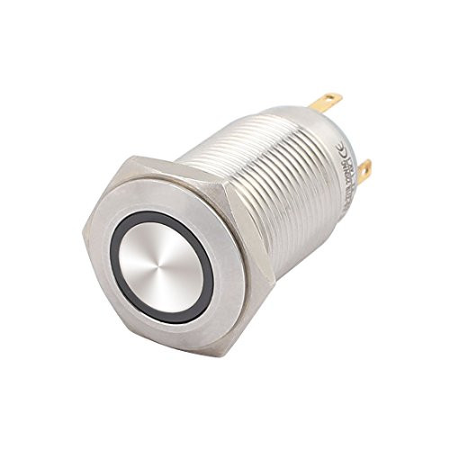 uxcell 16mm 0.63 inch Mounting Thread Waterproof Press Switch Flat Round 1NO 1NC SPDT Latching Stainless Steel Metal Push Button Switch with Red Light