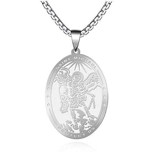 FLYUN Seals of The Seven Archangels Pendant Choker Statement Silver Stainless Steel Necklace -D1-Steel-