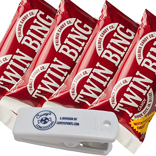 Palmers Twin Bing Candy Bars - -12-Pack- - Chocolate Covered Cherry Nougat Bundled with Coveys Concessions Bag Clip Palmers Twin Bing Candy Bars - -12-Pack- - Chocolate Covered Cherry Nougat Bundled with Coveys Concessions Bag Clip