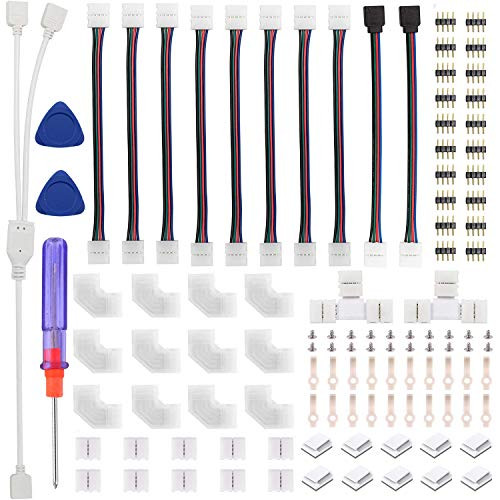 LED Strip Connector Kit  4 pin LED Connectors  RGB Extension LED Connector LED Light Strip Connectors 4 pin LED Splitter 10mm Tape Light Connector DIY Accessories for 5050 4 Pin RGB LED Light Strip
