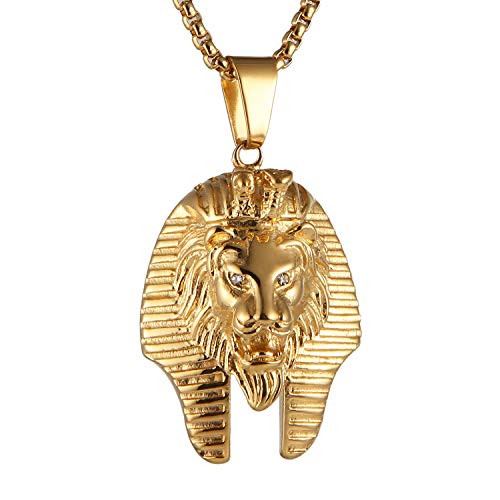 AsAlways Men s Vintage Stainless Steel Lion Head Egyptian Pharaoh King Mummy Pendant Hip Hop Necklace