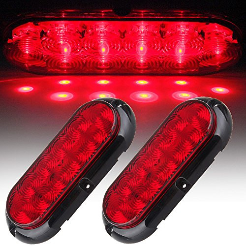 OCPTY 2Pcs Trailer Truck RV Oval Oblong Red Light Surface Mount 10 LED Stop Turn Tail Light