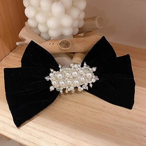 LUNM Velvet Hair Clips New Spring Clip Sweet Bridal Headwear Bow Hair Clips Ponytail Holder Velvet Hairpin Pearl Accessories-Black-