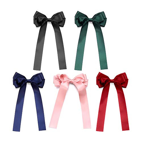 JQD Ribbon Bow Hair Clip-Hair Accessories Headwear Hair Bow Clips Bowknot Hairpins Girl French Barrette Ponytail Holder-5 Pcs Multicolor-