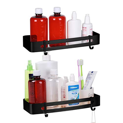 DRESSPLUS Shower Caddy  Bathroom Shower Shelves with hooks  No Drilling Wall Mounted Bathroom Shelf Aluminum for Bathroom  Toilet  Kitchen -Black double layer-