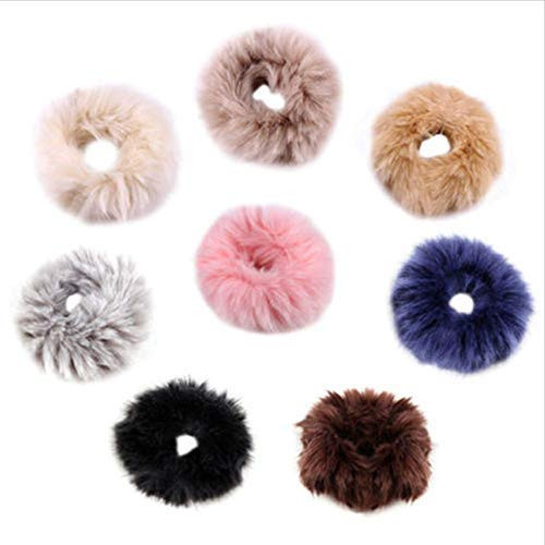 DAWEIF Fluffy Faux Fur Furry Scrunchie Elastic Hair Ring Rope Band Ponytail Holder Hair Accessories
