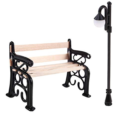 XINDAN Resin Craft Home Decor Wooden Park Bench Toy Street Lamp Micro Landscape Micro Landscape Dollhouse Ornament Miniature Figurine-Black-