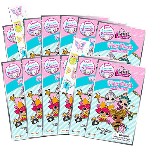 Dolls LOL Coloring Book Party Favor Packs ~ Bundle of 12 LOL Grab n Go Play Packs Filled with Stickers and Mini Coloring Books with Bonus Puffy Stickers -LOL Party Supplies-