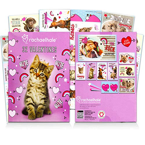 Valentines Day Classroom Exchange Gifts - 32 Valentines for Kids Boys Girls with Stickers - Rachael Hale Cats Kittens Kittens Kitties - 8 Designs - School Preschool Daycare