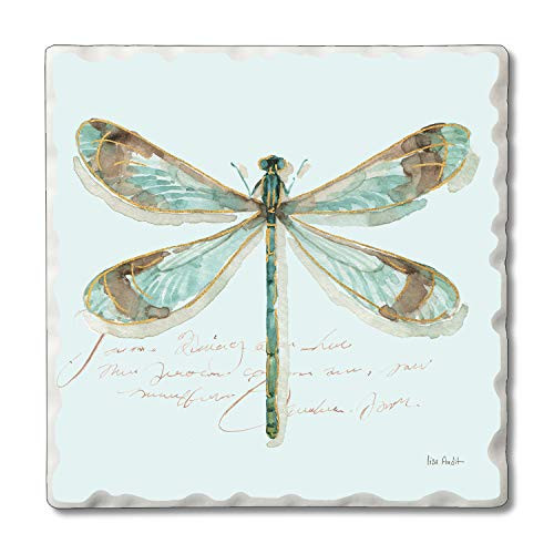 Highland Home Absorbent Tumbled Tile Stone Coaster Set - Rainbow Dragonfly