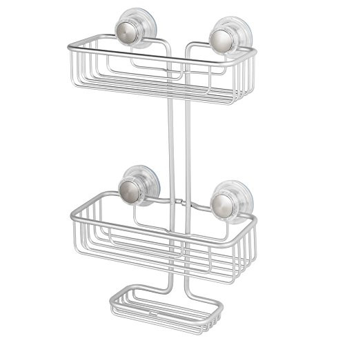InterDesign Metro Rustproof Aluminum Turn-N-Lock Suction, Bathroom Shower Caddy for Shampoo, Conditioner, Soap - 3-Tiers, Silver