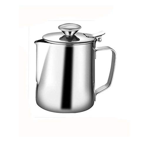HUOFU Stainless Steel Milk Frothing Pitcher  Coffee Milk Frothing Pitcher Cup with Cap  Milk Frothing Jug Coffee Milk Frothing Cup Steaming Pitcher-350ML-
