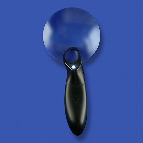 3.5 inch Rimless 5X  and  3X Magnifier with Bright LED Switch - Non-Slip Handle