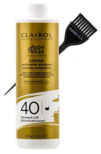 Clairol Soy4plex Creme Permanent Developer Activator -w Sleek Tint Brush- Haircolor Soy 4 Plex Cream Permanente Peroxide for Hair Color Dye  and  Lighteners -40 Volume   12 percent  - 16 oz   473 ml size-