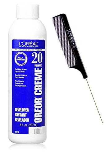 Technique OREOR Creme Developer Activator for Hair Color Dye -w Sleek Comb- Cream Hydrogen Peroxide Haircolor -20 Volume   6 percent  - 8 oz size-