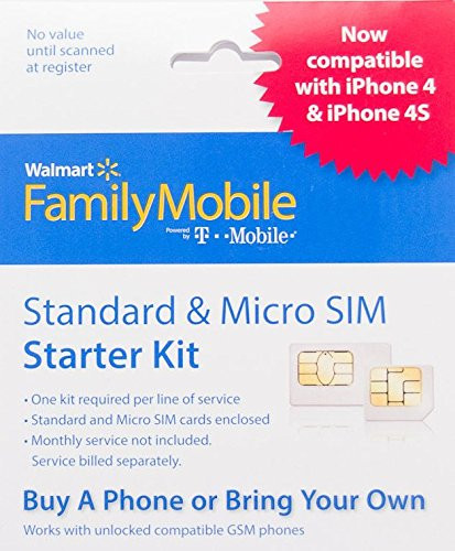 Walmart Family Mobile Standard and Micro SIM Card Starter Kit -by T-Mobile-