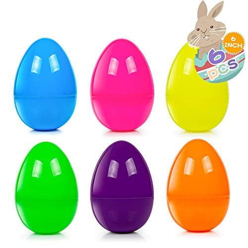 HOOJO 6 Pack 6 Inches Plastic Eggs fillable with 6 Colors for Easter Egg Hunt Basket Stuffers Fillers Classroom Prize Supplies Filling Treats and Party Favor HOOJO 6 Pack 6 Inches Plastic Eggs fillable with 6 Colors for Easter Egg Hunt Basket Stuffers Fillers Classroom Prize Supplies Filling Treats and Party Favor