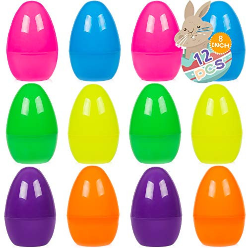 HOOJO 12 Pack 8 Inches Plastic Easter Eggs Fillable with 6 Colors for Easter Egg Hunt Basket Stuffers Fillers Classroom Prize Supplies Filling Treats and Party Favor HOOJO 12 Pack 8 Inches Plastic Easter Eggs Fillable with 6 Colors for Easter Egg Hunt Basket Stuffers Fillers Classroom Prize Supplies Filling Treats and Party Favor