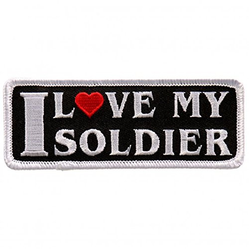 I Love My Soldier Iron On Patches - Sew On Artwork Applique Patch  4 inch x 2 inch