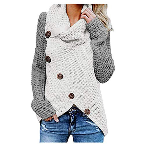 AODONG Pullover Sweater for Women Long Sleeve Womens Casual Oversized V Neck Waffle Knit Long Sleeve Sweater Chunky Pullover Lightweight Jumper Tops Gray