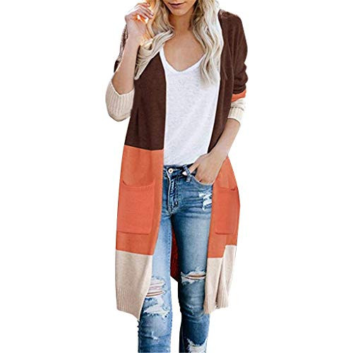 Sweaters for Women Open Front Lightweight Gibobby Womens Boho Open Front Cardigan Colorblock Long Sleeve Loose Knit Lightweight Sweaters Orange