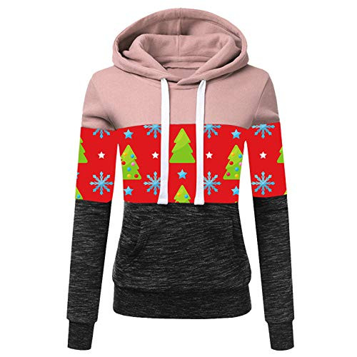 SALIFUN Christmas Hoodies Tops for Women Patchwork Pullover Sweatshirt Long Sleeve Shirts Blouse with Pocket