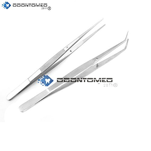 OdontoMed2011 Set of 2 Dental College TWEEZER Serrated 6 inch Straight and Curved College PLIER Stainless Steel ODM Brand OdontoMed2011 Set of 2 Dental College TWEEZER Serrated 6 inch Straight and Curved College PLIER Stainless Steel ODM Brand