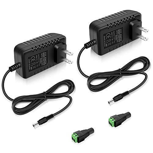 12V 1A 12W LED Power Supply  AC 100-240V to DC 12V Adapter  Charger  Transformer for LED Strip Light  CCTV Camera with 5.5 2.1 DC Female Barrel Connector -2Pack-