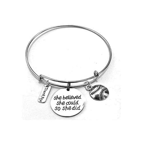 Stainless Steel Volleyball Softball Basketball Bracelet- She Believed She Could So She Did Volleyball Jewelry -Gift for Basketball Player  Great Bracelet Team and Adjust Bracelet Coaches Gifts