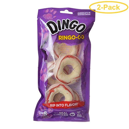 Dingo Ringo Meat  and  Rawhide Chews -No China Sourced Ingredients- 5 Pack -2.75 inch Rings- - Pack of 2